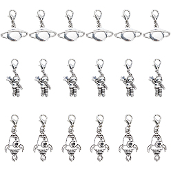 Platinum 18Pcs 3 Style Alloy Enamel Pendant Decorations, with Alloy Lobster Claw Clasps, Mixed Shapes, Platinum, 29~42mm, 6pcs/style