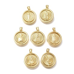 Настоящее золото 18K Латунные подвески, плоско-круглые, без кадмия и без свинца, стойки покрытие, долговечный, реальный 18 k позолоченный, 23x20x5 мм, отверстие : 3.5x4 мм