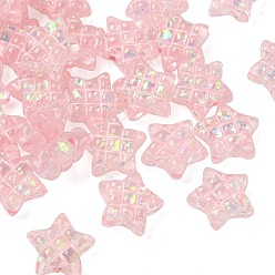 Pink Прозрачные бусины из смолы, голографические бусы, звезда с тартаном, с эмалью, розовые, 14.5x16x8 мм, отверстие : 2 мм