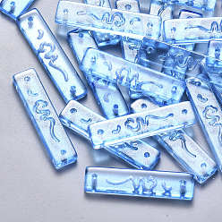 Dodger Blue Transparent Spray Painted Glass Links connectors, with Glitter Powder, Rectangle, Dodger Blue, 30x7x3mm, Hole: 1.2mm