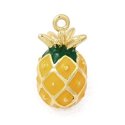 Золотистый Латунь эмаль подвески, ананасовый шарм, долговечный, без кадмия и без свинца, реальный 18 k позолоченный, золотые, 16x8.5 мм, отверстие : 1.2 мм