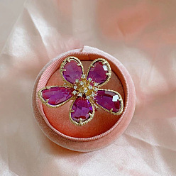 Средний Фиолетово-красный Кольца-манжеты из сплава и горного хрусталя/синтетического кварца, цветок, средне фиолетовый красный, внутренний диаметр: 15~20 мм