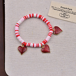 Разноцветный Браслеты с подвесками из цинкового сплава с эмалью ко Дню святого Валентина, Браслеты из полимерной глины, бусины хейши, эластичные для женщин, сердце, красочный, внутренний диаметр: 2.72 дюйм (6.9 см)