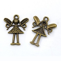 Antique Bronze Tibetan Style Alloy Pendants, Fairy, Cadmium Free & Lead Free, Antique Bronze, 58x34x5mm, Hole: 4mm