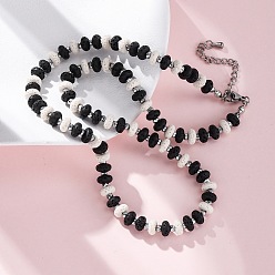 Черный Ожерелья из бусин-ронделей из окрашенной натуральной лавы и синтетического немагнитного гематита, два тона, с концевыми цепями из нержавеющей стали, чёрные, 18.50 дюйм (47 см)