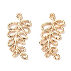 Real 18K Gold Plated Brass Pendants, Leaf Charms, Real 18K Gold Plated, 24x11x1mm, Hole: 1.2mm