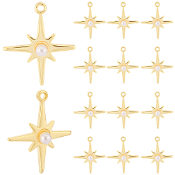 Настоящее золото 18K 40шт. подвески из латуни и АБС-пластика с имитацией жемчуга, Полярная звезда, без никеля , долговечный, реальный 18 k позолоченный, 13.5x12x2.5 мм, отверстие : 0.8 мм, 40 шт / комплект