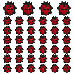 Red 40Pcs Computerized Embroidery Polyester Iron on/Sew on Patches, Costume Accessories, Ladybird, Red, 42x42x1mm