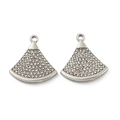 Platinum Alloy Rhinestone Pendant, Fan, Platinum, 21x20x3mm, Hole: 1.8mm
