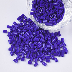 Blue 8/0 Glass Bugle Beads, Opaque Colours, Blue, 8/0 2.5~3x2.5mm, Hole: 0.9mm, about 15000pcs/bag