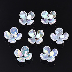 WhiteSmoke 4-Petal Electroplate Acrylic Bead Caps, Flower, WhiteSmoke, 12x12x4.5mm, Hole: 1.2mm