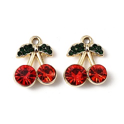 Золотой Подвески со стразами из сплава с УФ-покрытием, со стеклом, вишня, золотые, 17.5x14.5x5.5 мм, отверстие : 1.8 мм