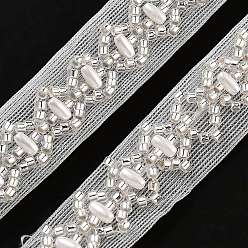 Blanc Floral Garnitures de dentelle de fleur de polyester, avec abs perles de perles d'imitation et de verre, floral blanc, 5/8 pouces (15 mm)