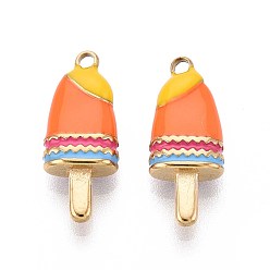 Темно-Оранжевый 304 подвески из нержавеющей стали, с эмалью, очарование эскимо, реальный 18 k позолоченный, ионное покрытие (ip), темно-оранжевый, 18x7x4 мм, отверстие : 1.6 мм