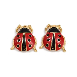 Настоящее золото 18K 304 нержавеющей стальной эмали подвески, ионное покрытие (ip), очарование божьей коровки, реальный 18 k позолоченный, 28.5x27x6.5 мм, отверстие : 2x1.5 мм