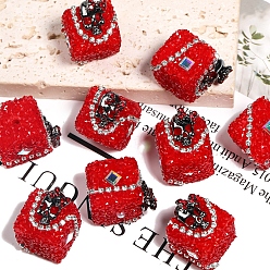 Red Halloween Theme Acrylic Beads, Cube with Skull and diamond, Red, 18x18x18mm, Hole: 2.7mm, 5pcs/set