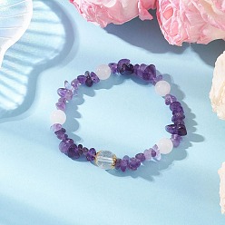 Аметист Женские браслеты из натуральных аметистов, кварцевых кристаллов и малайзийского нефрита с бусинами, внутренний диаметр: 2 дюйм (5 см)