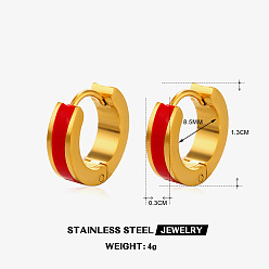 Красный 304 обруч серьги из нержавеющей стали эмаль, золотые, красные, 13 мм