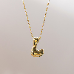 Letter L Brass Chunky Initial Pendant Necklaces, with Stainless Steel Lobster Claw Clasps, Real 14K Gold Plated, Letter L, 17.72~18.90 inch(45~48cm)