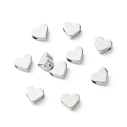 Real Platinum Plated SHEGRACE Brass Beads, Cadmium Free & Nickel Free & Lead Free, Heart, Real Platinum Plated, 5x6x3mm, Hole: 1.8mm