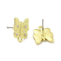 Crystal Rack Plating Alloy Stud Earring Finding, Cadmium Free & Nickel Free & Lead Free, Butterfly, Crystal, 14x12.5mm, Hole: 1.4mm, Pin: 10.5x0.5mm