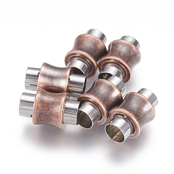 Red Copper 304 Stainless Steel Magnetic Clasps with Glue-in Ends, Column, Red Copper, 16x10mm, Hole: 6mm
