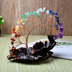 Смешанные камни Украшения из натуральной смешанной крошки драгоценных камней «Древо жизни», курительная конусная палочка держатель для благовоний с медной проволокой фэн-шуй энергетический камень подарок для женщин мужчин медитация, 130x100 мм