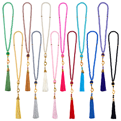 (52) Непрозрачная лаванда 12 шт. 12 цветные стеклянные жемчужины круглые бусины мала полиэстер кисточки молитвенные ожерелья, со сплавочной фурнитурой, золотые, разноцветные, 16.89 дюйм (42.9 см), 1 шт / цвет