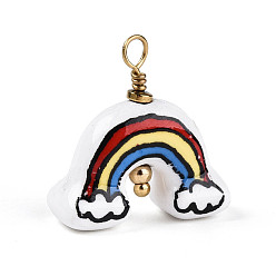 Разноцветный Фарфора ручной работы подвески, радужные прелести, с 304 вывод из нержавеющей стали, красочный, 19x18.5x8.5 мм, отверстие : 2.5 мм