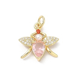 Insects Латунные микро проложить кубического циркония подвески, с пластмассовой жемчужиной abs, обереги от насекомых, долговечный, стойки покрытие, без свинца и без кадмия, насекомые, 16x16x4.5 мм, отверстие : 3 мм, Перейти кольцо: 5x1 мм, 3 мм внутренним диаметром