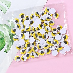 Yellow Plastic Doll Craft Activities Eyeball Moving Eyes, with Back Adhesive Stickers, Flat Round with Eyelash, Yellow, 10mm, 120pcs/bag