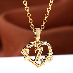 Letter Z Цепочка из латуни с подвеской в виде сердца в форме розы и буквы, золотые, Письмо Z, 17.72 дюйм (45 см)