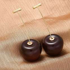 Темно-Красный 304 серьги-гвоздики из нержавеющей стали в форме вишни, cmолой, ионное покрытие (ip), реальный 18 k позолоченный, темно-красный, 51.5x21 мм