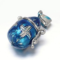 Озёрно--синий Эмалированную кастрюлю стойка покрытие латунь молитва коробка подвески, желаю коробке, Плут синий, 22x16x12 мм, отверстие : 5x3 мм