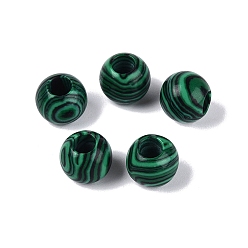 Малахит Синтетический малахит европейский бисер, гладкий круглый, бусины с большим отверстием, 10x8.5 мм, отверстие : 4 мм