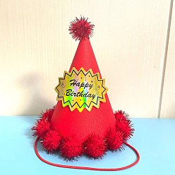 Красный Слово с днем рождения конус бумажные праздничные шляпы, с помпоном, товары для детского дня рождения, красные, 160x180 мм