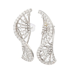 Platinum DNA Sequences Shape Brass Micro Pave Cubic Zirconia Stud Earrings, Long-Lasting Plated, Lead Free & Cadmium Free, Platinum, 31x10mm, Pin: 0.8x11mm