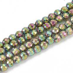 Rainbow Plated Electroplate Non-magnetic Synthetic Hematite Beads Strands, Round, Faceted, Rainbow Plated, 3x3mm, Hole: 0.8mm, about 130pcs/strand,15.7 inch