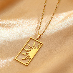 Солнце 201 Подвески-колье из полого прямоугольника из нержавеющей стали, реальный 18 k позолоченный, солнце, 15.71 дюйм (39.9 см)