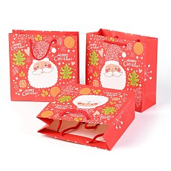 Красный Рождественские тематические бумажные пакеты, квадратный, для хранения ювелирных изделий, Рождественский тематический паттерн, 20x20x0.45 см