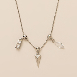 Платина Треугольный конский глаз латунные ожерелья с прозрачным кубическим цирконием для женщин, платина, 17.72 дюйм (45 см)