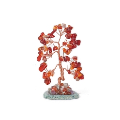 Красный Агат Натуральные чипсы из сердолика Дерево жизни украшения, медная проволока фэн-шуй энергетический камень подарок для домашнего офиса украшение рабочего стола, 110x55 мм