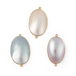 Mixed Color Natural Shell Connector Charms, Oval Links, with Rack Plating Golden Tone Brass Findings, Mixed Color, 41.5x24x8mm, Hole: 1.2mm