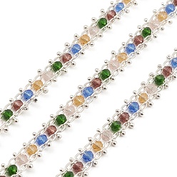 Colorful Brass Link Chains, Cadmium Free & Nickel Free & Lead Free, with Rondelle Beaded, Unwelded, with Spool, Colorful, 7x3mm