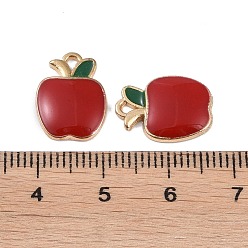 Red Teachers' Day Alloy Enamel Pendants, Cadmium Free & Lead Free, Apple Charm, Golden, Red, 15x11x2.5mm, Hole: 1.4mm