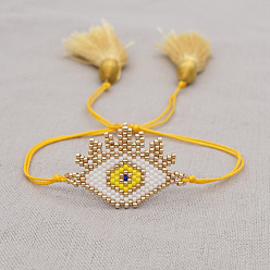 Желтый Браслеты из стеклянных бусин в стиле бохо от сглаза, плетеные браслеты из бисера для женщин, с кистями, желтые