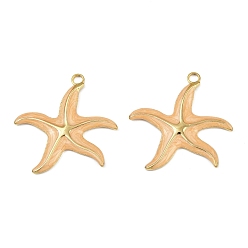 Белый Навахо 304 нержавеющей стальной эмали подвески, ионное покрытие (ip), прелести морская звезда, реальный 18 k позолоченный, навахо белый, 34x35x2.7 мм, отверстие : 3 мм