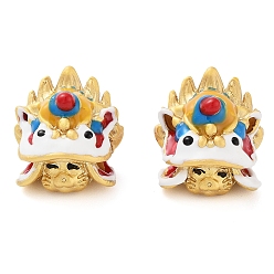 Золотой Эмали сплава Европейский бисером, бусины с большим отверстием, танец льва, золотые, 15x12.5x12 мм, отверстие : 4 мм