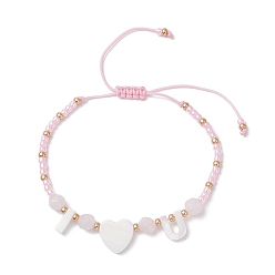 Слово Женские плетеные браслеты из натурального розового кварца и круглых бусин Toho ко Дню святого Валентина, слово, я люблю тебя, 2~3-1/4x1/8 дюйм (5~8.31x0.3 см)