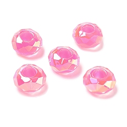 Hot Pink Electroplate Transpant Resin European Beads, Large Hole Beads, Rondelle, Faceted, Hot Pink, 14x8mm, Hole: 5.5mm
